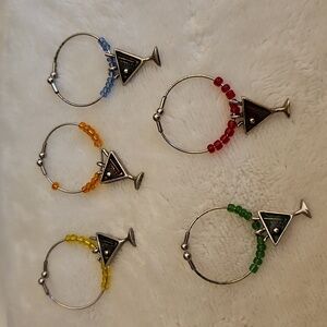 3/$30 Vintage Set of Five Colorful Beaded Martini Glass Charms